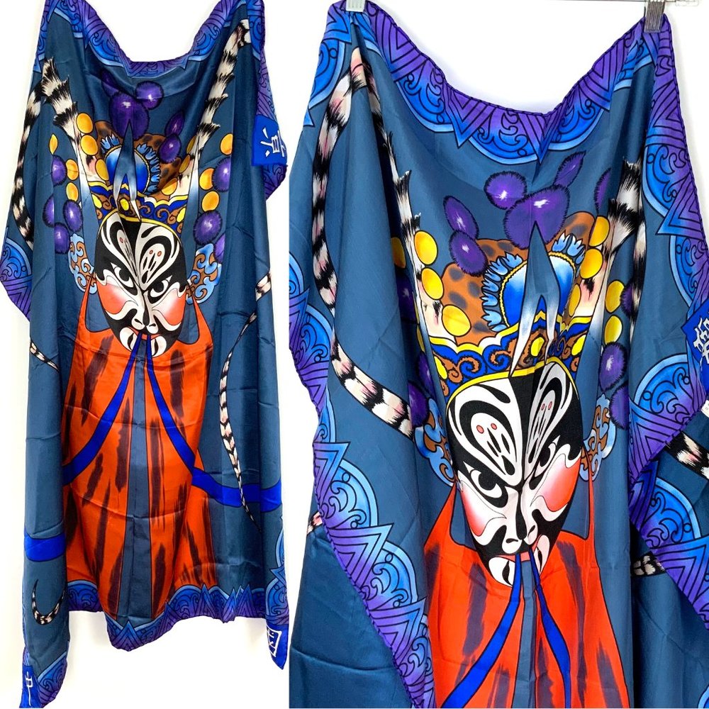 New Vintage 1990s Huali Chinese Opera Print Large Silk Scarf Sz 41" X 41" - Picture 7 of 16